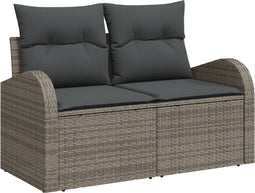 vidaXL - 2-zits - tuinbank - met - opbergruimte - en - kussens - - - grijs - poly - rattan