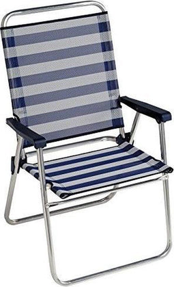 Alco 637ALF-0056 Vaste fauteuil met hoge rugleuning, fibreline, metaal, blauwe en witte strepen, 86x58x8.5 cm