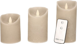 Anna's Collection LED stompkaarsen - set van 3 - bewegende LED-vlam - taupe (3 st)