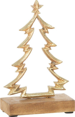 J-Line Dennenboom op voet - hout/aluminium - goud - small