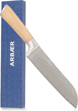 Arbaer Santoku Koksmes 18,5 cm - Damascus Staal - Olijfhouten handvat - Japans