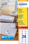 Avery L7159, Adresetiketten, Laser, Ultragrip, wit, 250 vellen, 24 per vel, 63,5 x 33,9 mm