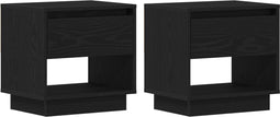 vidaXL - Nachtkastje - 2 - stuks - Zwart - Eiken - 45x34x49 - cm - Bewerkt - Hout