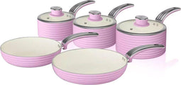 Swan Retro Pannenset Van 5 – Geschikt Voor Alle Soorten Verwarming – Roze