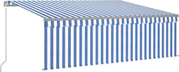 vidaXL - Luifel - handmatig - uittrekbaar - met - rolgordijn - LED - 4x3 - m - blauw - wit
