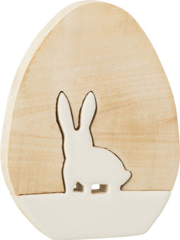 J-Line decoratie Ei met Konijn - hout - wit - paasdecoratie