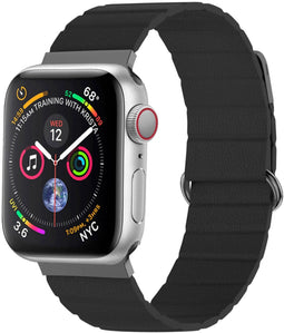 imoshion Magnetisch lederen bandje - Geschikt voor Apple Watch 1, 2, 3, 4, 5, 6, 7, 8, 9, 10 (42 mm), SE - 38/40/41 mm - Zwart - One Size