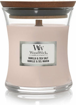 WoodWick Vanilla & Sea Salt - Mini Geurkaars - 20 branduren - 85gr - 8 cm / ø 7 cm