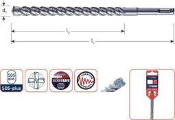 Rotec Hamerboor SDS plus Quattro-X 22,0x400/450