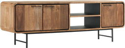 DTP Home TV stand Evo medium, 3 doors, 2 open racks,60x185x40 cm, recycled teakwood