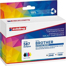 Edding EDD-587 - Inktcartridge - Vervangt Brother LC-3219XLBKCMY - Zwart Cyaan Magenta Geel (4 stuks)