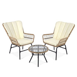 Coast Bistroset 3-Delig - Gehard Glazen Tafel - Weerbestendig - Bruin/Beige