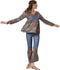 Dressforfun Hippie Girl Harmony - Verkleedkostuum - Lange broek met bloemenmotief en trompetmouwen - XXL