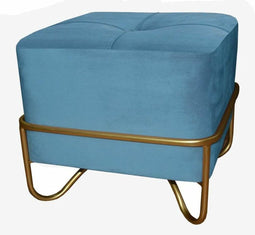 Kruk DKD Home Decor Schuim Blauw Gouden Metaal Polyester Fluweel Hout MDF (42 x 42 x 38 cm)