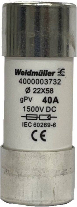 Weidmüller 4000003732 FUSE WSFL 22X58 40A 1K5V GPV Buiszekering Inhoud 10 stuk(s)