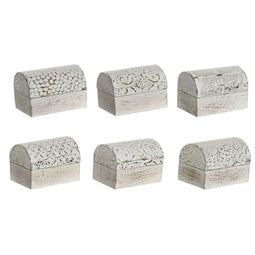 Doos-Juwelenkistje DKD Home Decor Wit Gouden Aluminium Mangohout 7,5 x 5,3 x 5,3 cm (6 Stuks)
