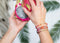 Scmyk BG-267 - Armband - Gevlochten met zilver plated schakelketting - Donker roze