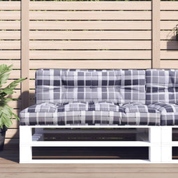 vidaXL - Palletkussen - 120x40x12 - cm - stof - ruitpatroon - grijs