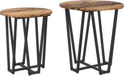 vidaXL - Bijzettafelset - - - 2 - Stuks, - Rustieke - Houtlook - met - Metalen - Onderstel