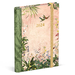 Lannoo Graphics - Diary Wire-O 2024 - Agenda 2024 - Wire-O - BOTANIC - Pink - 7d/2p - 4Talig - 120 x 160 mm