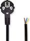 Nedis Stroomkabel - Type F (CEE 7/7) Male - Open - Gehoekt - Recht - Vernikkeld - 2.00 m - Rond - PVC - Zwart - Envelop