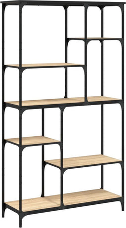 vidaXL - Boekenrek - 99x35,5x176 - cm - bewerkt - hout - en - staal - sonoma - eiken