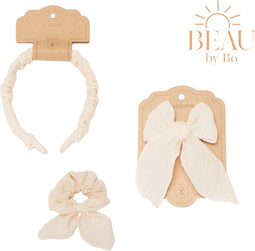 Mrs Ertha Haaraccessoires - Haarband + Scrunchie + Clip met strik - Vanilla