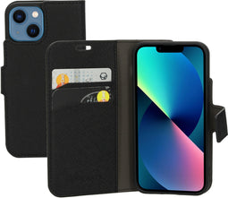 Mobiparts iPhone 13 Mini - Wallet Case - Saffiano motief - Zwart