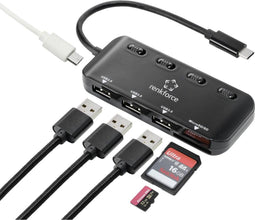 Renkforce RF-HUB-321 3 poorten USB 3.2 Gen 1-hub Met ingebouwde SD-kaartlezer Zwart