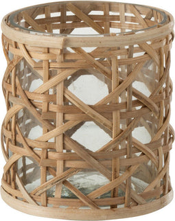 J-Line theelichthouder Candice - glas/riet - naturel - small - 2 stuks