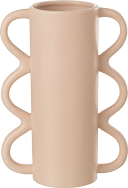 J-Line vaas Golvend Handvat Dolomiet - keramiek - roze - small - 26.5 cm hoog