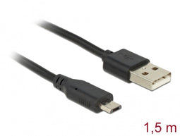 Delock 83272 - USB 2.0 type A naar Micro-B - Data- en laadkabel met LED indicator - Zwart - 1,5 m