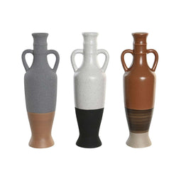 Vaas DKD Home Decor Wit Grijs Terra cotta Porselein 9,6 x 9 x 28,6 cm 9,6 x 9 x 29 cm (3 Stuks)