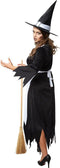 dressforfun - Griezelige heks M - lange jurk met hoed en schort - zwart/wit
