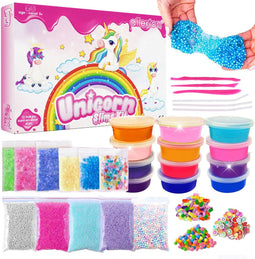 Allerion Unicorn Slijm Kit - 12 Kant-en-Klare Slijmbakjes met Glitters en Accessoires - Roze Blauw Paars (12 stuks)