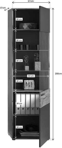 Furnilux Mason - Vitrinekast - Deels open deels dichte kast - Eiken - 37x57x200cm
