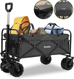 EasLife Bolderkar - Opvouwbaar - Tot 80KG - 94L - Inclusief Regenhoes en Veiligheidsriemen - Grijs