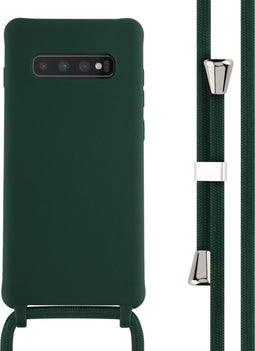 iMoshion Hoesje Geschikt voor Samsung Galaxy S10 Plus Hoesje Met Koord - iMoshion Siliconen hoesje met koord - Donkergroen