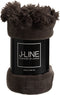 J-Line Plaid Pompom - fleece deken - polyester - donker taupe - 170 x 130 cm - woonaccessoires