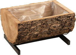 J-Line bloempot Halve Stam Paulownia - hout/ijzer - naturel/zwart - small