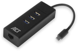ACT AC6400 - USB-C Hub - 3x USB 3.2 en Ethernet 1Gbps - Zwart