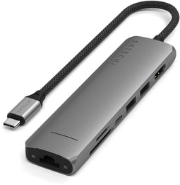 Satechi ST-P7SM - 7-in-1 USB-C Multiport Adapter - Gigabit Ethernet 4K HDMI 100W PD - Grijs