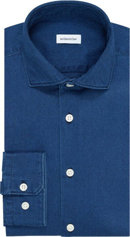 Seidensticker regular fit overhemd - twill - blauw - Strijkvrij - Boordmaat: 42