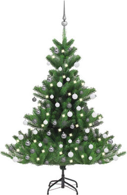 vidaXL - Kunstkerstboom - Nordmann - met - LED's - en - kerstballen - 120 - cm - groen