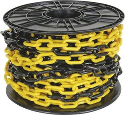 Perel Afzetketting, op rol, voor het afbakenen van gevarenzones en beperken van toegang, binnen- en buitengebruik, kunststof, zwart/geel, 25 m, 8 mm