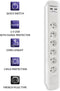 Qoltec Overspanningsbeveiliging | 6 stopcontacten | 2 x USB| 1.8m | Wit.