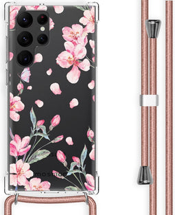 iMoshion Hoesje Geschikt voor Samsung Galaxy S22 Ultra Hoesje Met Koord - iMoshion Design Hoesje met Koord - Roze / Blossom Watercolor