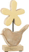 J-Line decoratie Vogel Met Bloem - hout - geel - small