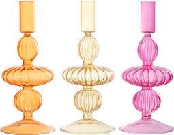 J-Line kandeelaar Bollen - glas - oranje/roze/oker - 3 stuks