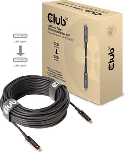 CLUB3D - USB Gen 2 Type C actieve optische kabel - 4K 60Hz 20 meter - Zwart